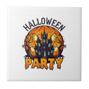 Halloween Feest Spoken Huis Pompoen Vleermuizen_1 Tegeltje