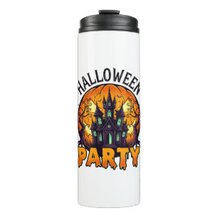 Halloween Feest Spoken Huis Pompoen Vleermuizen_1 Thermosbeker
