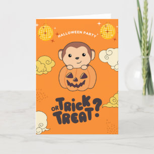 Halloween Feest Trick Or Treat Aap Pompoen Feestda Feestdagen Kaart