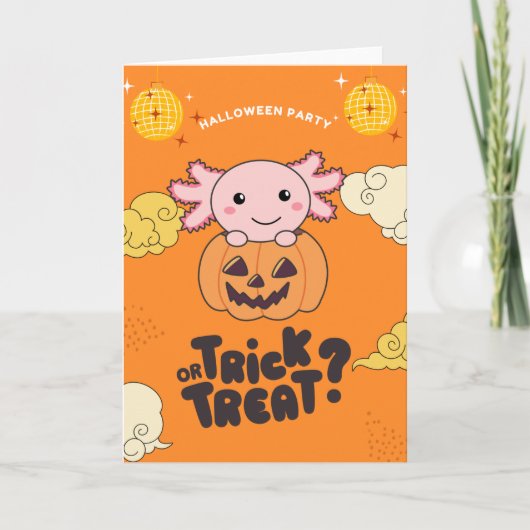 Halloween-feest Trick Or Treat Axolotl Pompoen Hol Feestdagen Kaart (Voorkant)