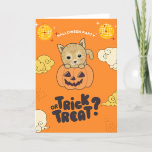 Halloween Feest Trick Or Treat Kat Pompoen Vakanti Feestdagen Kaart