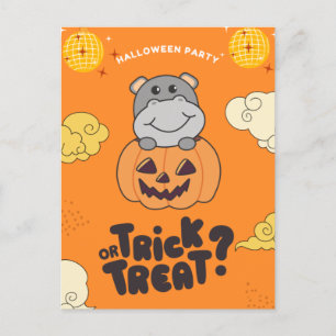Halloween Feest Trick Or Treat Nijlpaard Pompoen V Feestdagenkaart