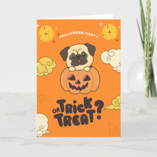 Halloween Feest Trick Or Treat Pug Pompoen Vakanti Feestdagen Kaart