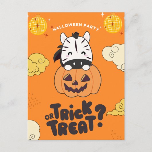 Halloween Feest Trick Or Treat Zebra Pompoen Feest Feestdagenkaart (Voorkant)