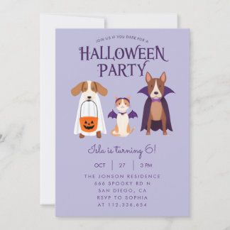 Halloween-feest uitnodiging Cute Hond Kat Vleermui