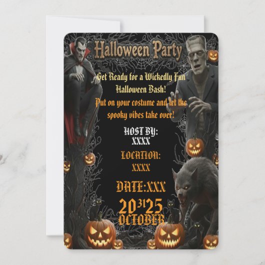 Halloween Feest Uitnodiging Griezelframe met Monst (Voorkant)
