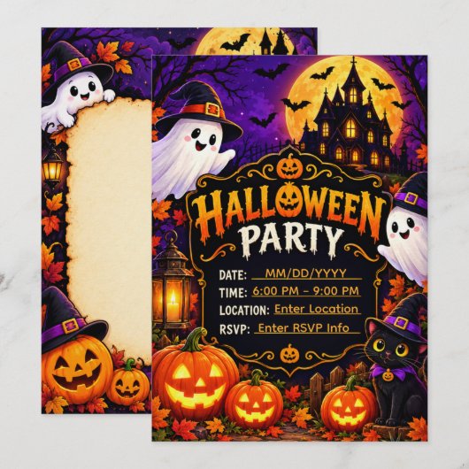Halloween-feest uitnodiging template | Premium Spu (Voorkant / Achterkant)