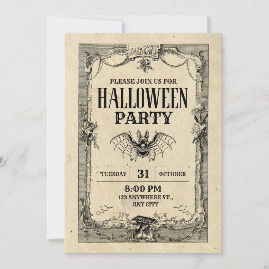 Halloween Feest Vintage Gotische Uitnodiging (Voorkant)