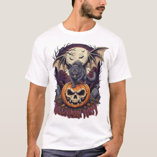 Halloween Feest Vleermuis Kat Schedel Pompoen Maan T-shirt