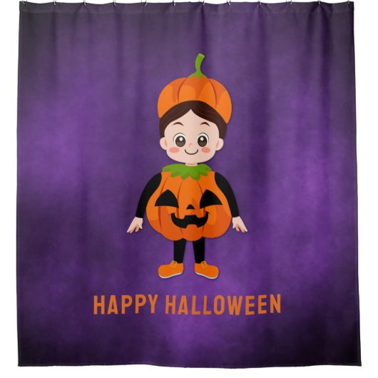Halloween Feest voor Kinderen Pompoen Douchegordijn (Voorkant)