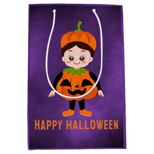 Halloween Feest voor Kinderen Pompoen Medium Cadeauzakje (Voorkant)