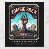 Halloween Feest Zombie Hand Kerkhof Wijn Etiket (Enkel label)