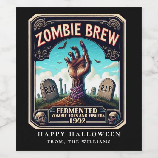 Halloween Feest Zombie Hand Kerkhof Wijn Etiket (Enkel label)