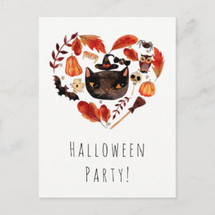 Halloween Feest Zwarte Kat Aquarel Sfeervol Uitnodiging Briefkaart