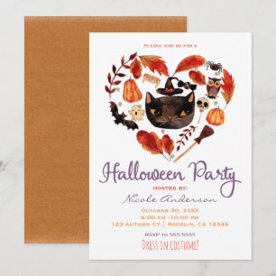 Halloween Feest Zwarte Kat Aquarel Whimsisch Kaart