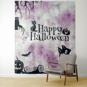 Halloween Feest Zwarte Kat Boze Pompoenen Verschri Wandkleed
