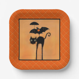 Halloween Feest Zwarte Kat en Vleermuis Papieren B Bordje