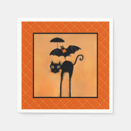 Halloween Feest Zwarte Kat en Vleermuis Servet