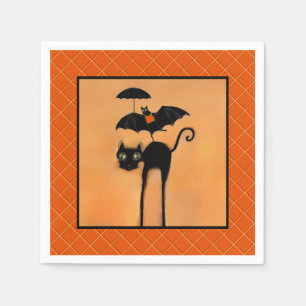Halloween Feest Zwarte Kat en Vleermuis Servet