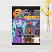 Halloween Feest Zwarte Kat Schattige Heks Spookhui Kaart (Gele Bloem)