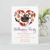 Halloween Feest Zwarte Kat Waterverf Whimsisch Kaart (Staand voorkant)