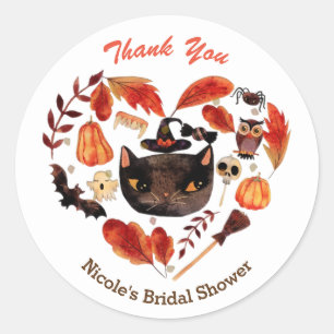 Halloween Feest Zwarte Kat Waterverf Whimsisch Ronde Sticker