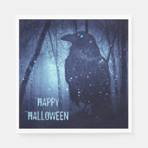 Halloween Feest Zwarve Raaf Kraai Blauwe Bos Servet