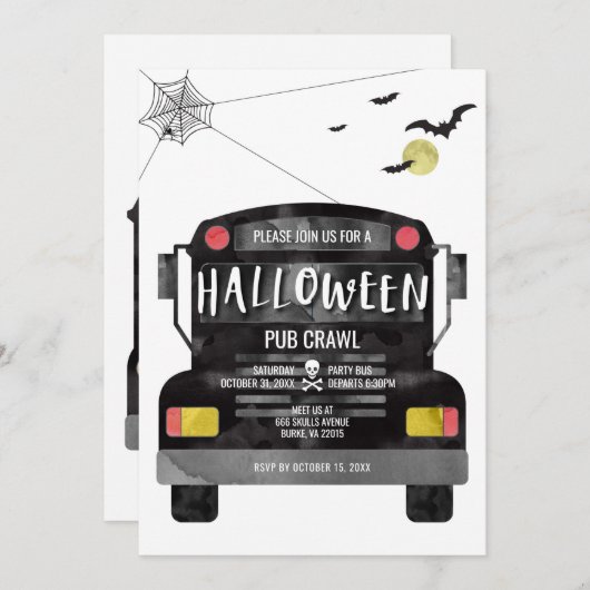 Halloween Feestbus Kaart (Voorkant / Achterkant)
