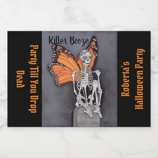 Halloween Feestdag van het Dode Skelet DIY Tekst Likeurfles Etiket (Enkel label)