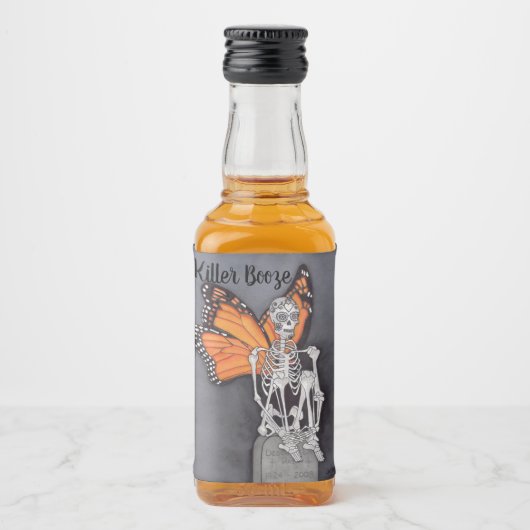 Halloween Feestdag van het Dode Skelet DIY Tekst Likeurfles Etiket (Voorkant)