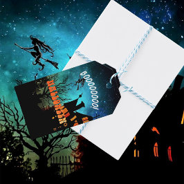 Halloween Feestheksen Donker Huis Sinaasappel Cadeaulabel