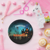 Halloween Feestheksen Donker Huis Sinaasappel Papieren Bordje (Feest)