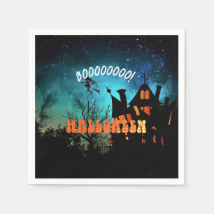 Halloween Feestheksen Donker Huis Sinaasappel Servet