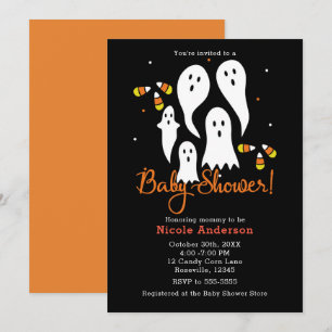 Halloween-feestje voor baby shower met geesten en kaart