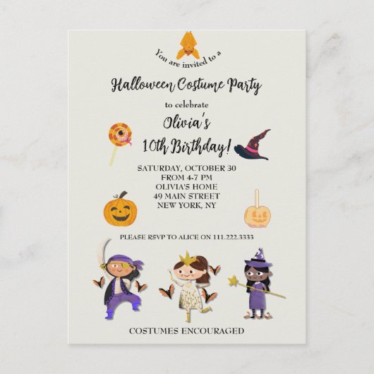 Halloween-feestje voor kinderen verkleed briefkaart (Voorkant)