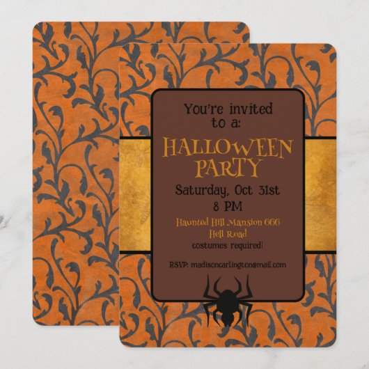 Halloween Feestje Whimsical Patroon Kaart (Voorkant / Achterkant)