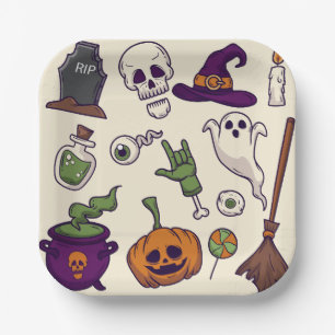 Halloween-feestkarakters Collecties, Halloween Papieren Bordje
