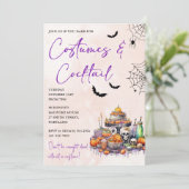 Halloween Feestkostuums & Cocktails Uitnodiging (Staand voorkant)