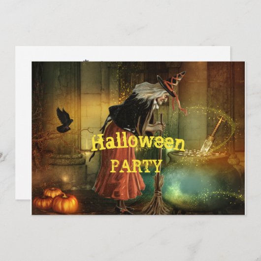 Halloween-feestuitnodiging met heks kaart (Voorkant / Achterkant)