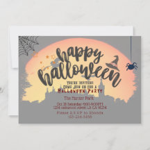 Halloween feestuitnodiging pompoen en donkere nach