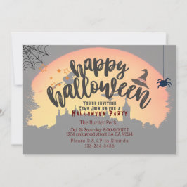 Halloween feestuitnodiging pompoen en donkere nach kaart