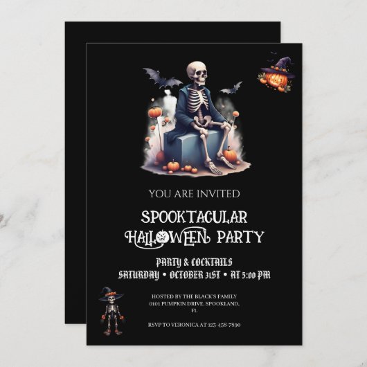 Halloween-feestuitnodiging, spookachtige Schattige Kaart (Voorkant / Achterkant)