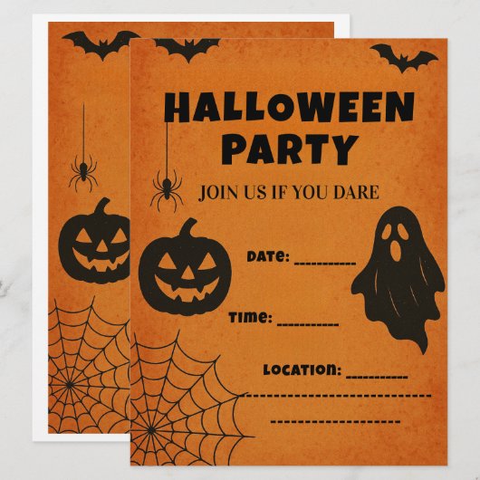 Halloween-feestuitnodiging | Spooky pictogrammen (Voorkant / Achterkant)