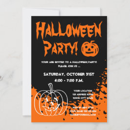 Halloween-feestuitnodigingen met gesneden pompoene kaart