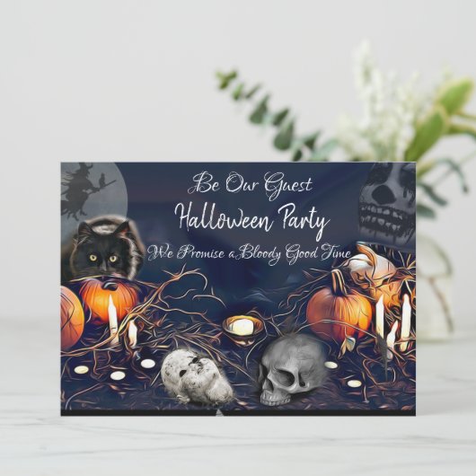 Halloween-feestuitnodigingen Spooky Be Our Guest Kaart (Staand voorkant)