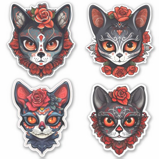 Halloween Feline Sugar Skull Collectie Sticker (Voorkant)