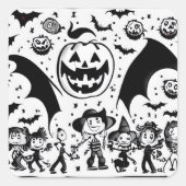 Halloween fiesta in zwart-wit vierkante sticker (Voorkant)