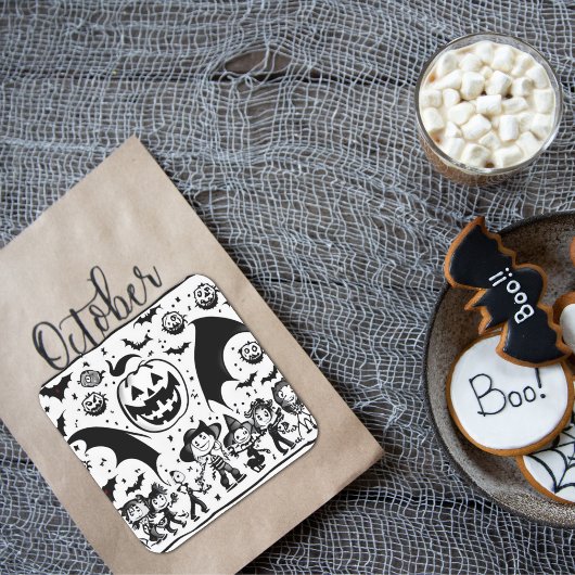 Halloween fiesta in zwart-wit vierkante sticker