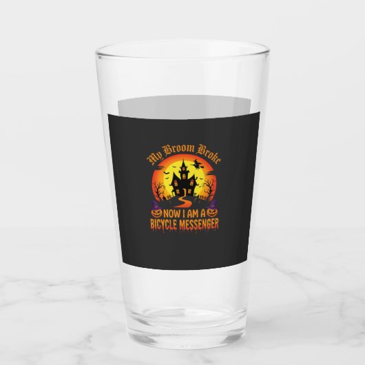 Halloween Fiets Boodschappen Heks Bezem Gebroken D Glas (Voorkant)