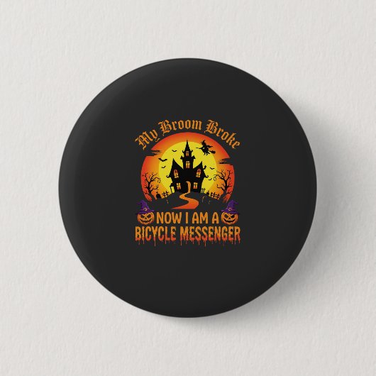 Halloween Fiets Boodschappen Heks Bezem Gebroken D Ronde Button 5,7 Cm (Voorkant)